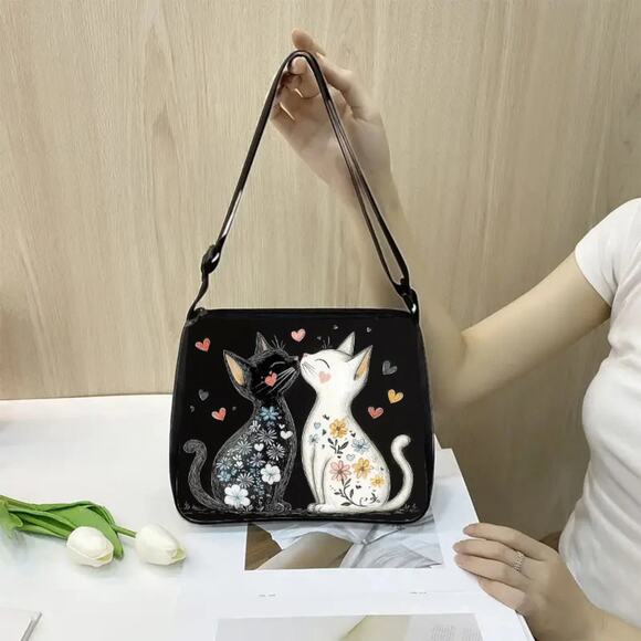 Cat Crossbody Bag - Adorable Feline Design Black Polyester - Picture 7 of 8